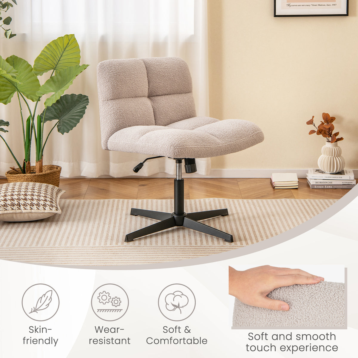 Adjustable Armless Office Chair with Imitation Lamb Fleece-Grey