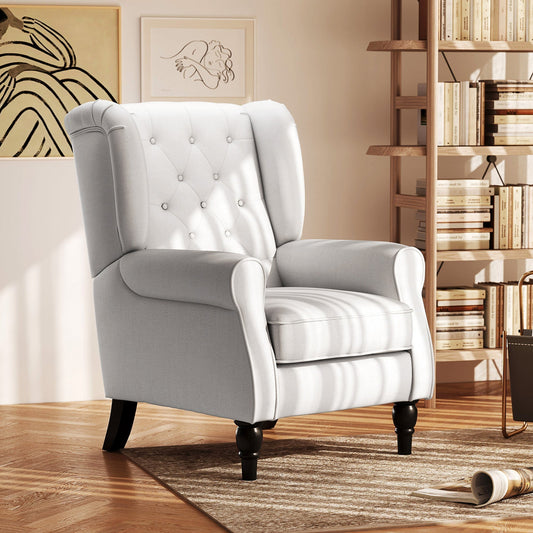 كرسي HOMCOM Wingback الأنيق، كرسي عرضي منجد عتيق بظهر معنقد لغرفة المعيشة وغرفة النوم، أبيض كريمي