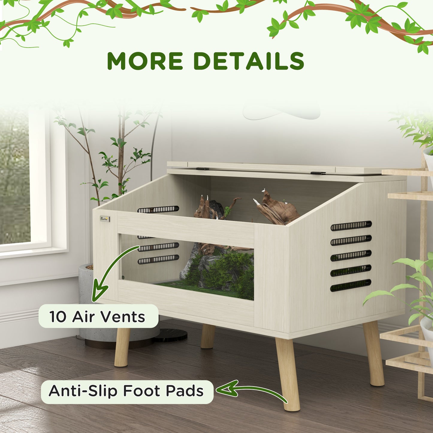 حوض PawHut 111L Vivarium للثعابين والسحالي والضفادع ذات القرون والحرباء والهامستر والجربوع مع نوافذ من الزجاج المقسّى