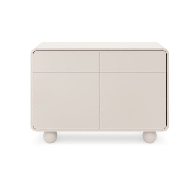 White sideboard with four doors on a white background