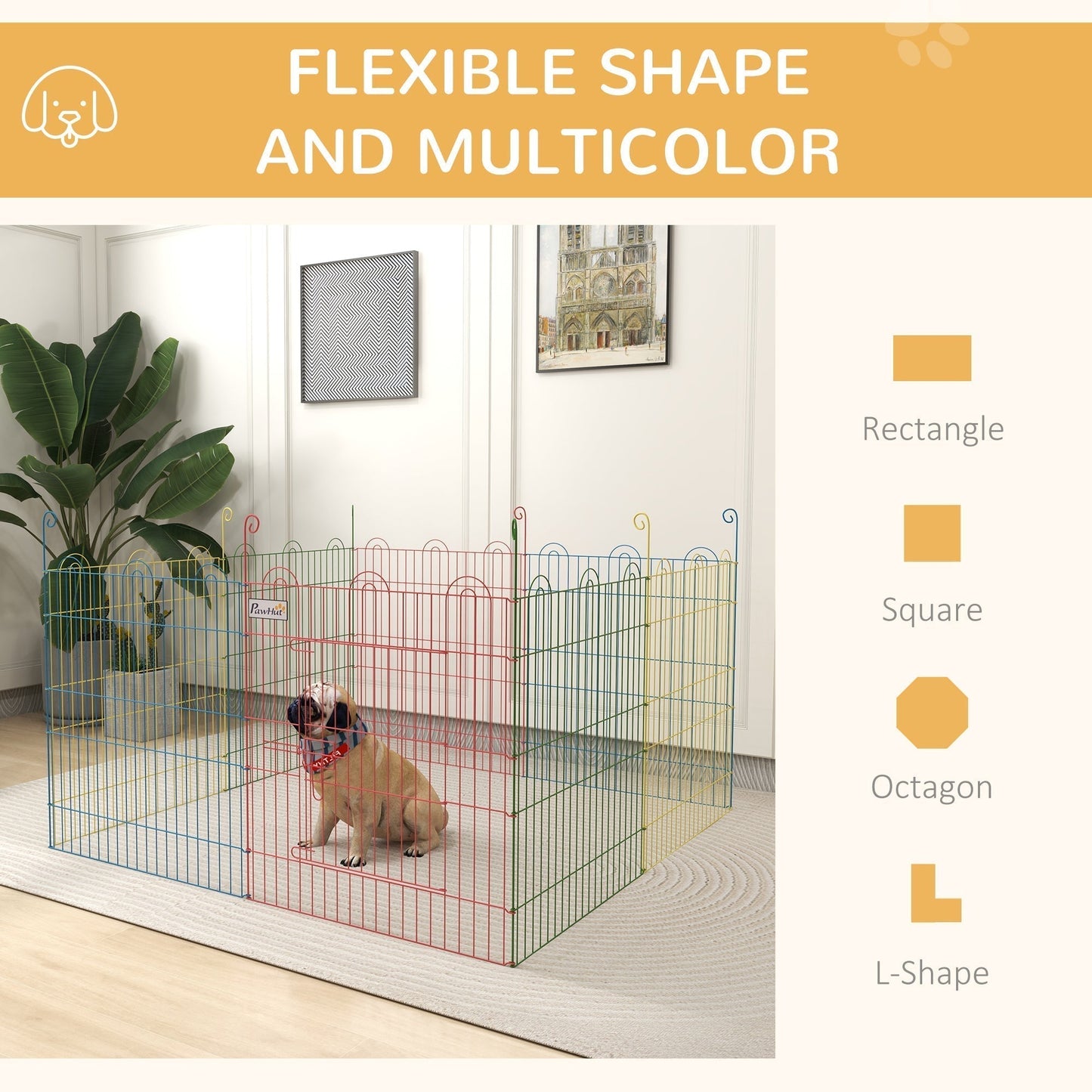 PawHut Pet Playpen Crate, with Eight Panels, Door, for Indoors and Outdoors, 60H x a156cm