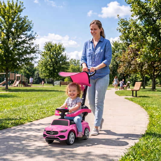 AIYAPLAY 4 in 1 Licensed Benz Ride on Push Car in Pink