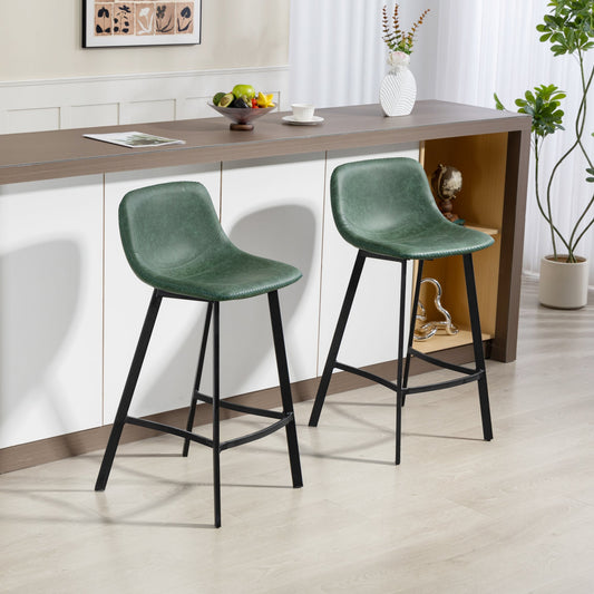 HOMCOM Bar Stools Set of 2, مقاعد بار جلد صناعي مع مسند ظهر ومسند قدم، للمطبخ، الكاونتر، بار الإفطار، أخضر