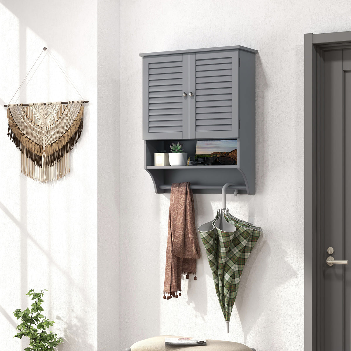 Bathroom Wall Cabinet with 2 Doors and 3-Position Adjustable Shelf-Grey