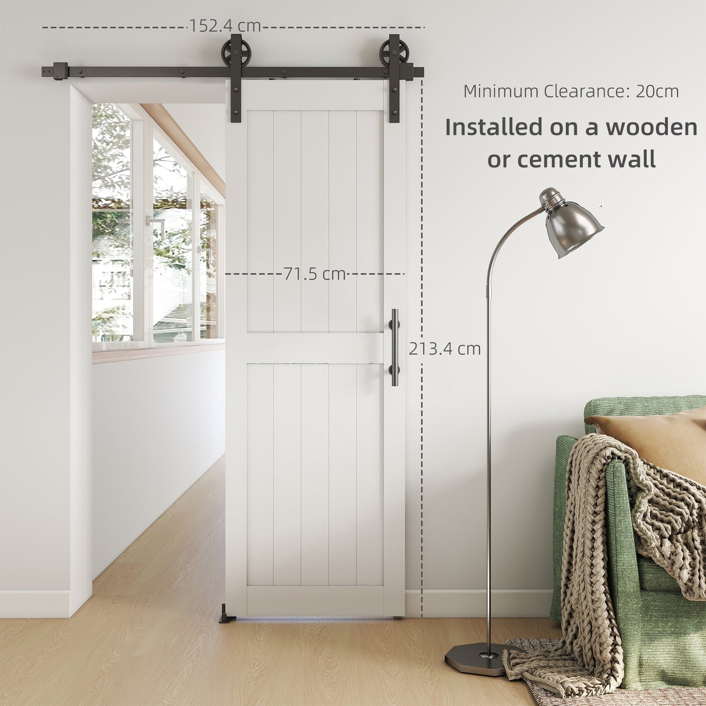 HOMCOM 152.4cm Sliding Barn Door Kit, Sliding Door with Track, Hardware, Upgraded Rollers and Floor Guide, Handle, White