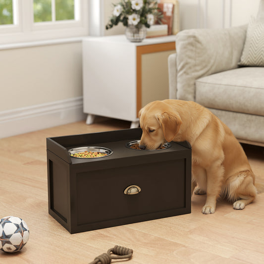 PawHut Stainless Steel Raised Dog Bowls in Brown