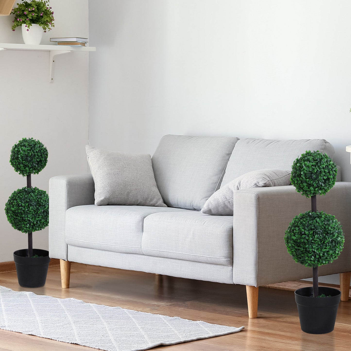 Outsunny Set of 2 Artificial Boxwood Ball Topiary Trees Potted Decorative Plant Indoor Décor (67cm)