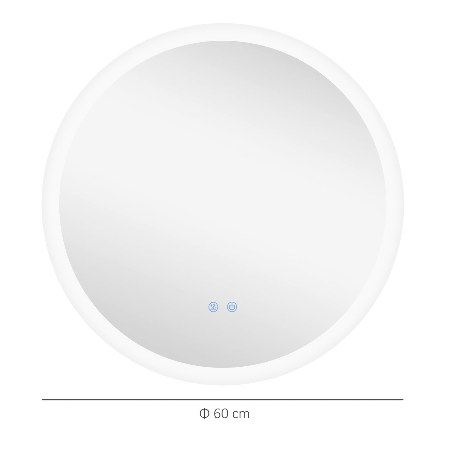 kleankin Round Bathroom Mirror with LED Lights, Wall-Mounted Dimmable Makeup Mirror with 3 Temperature Colours, Defogging Film, Memory Function, Hardwired, 60 x 60Â cm