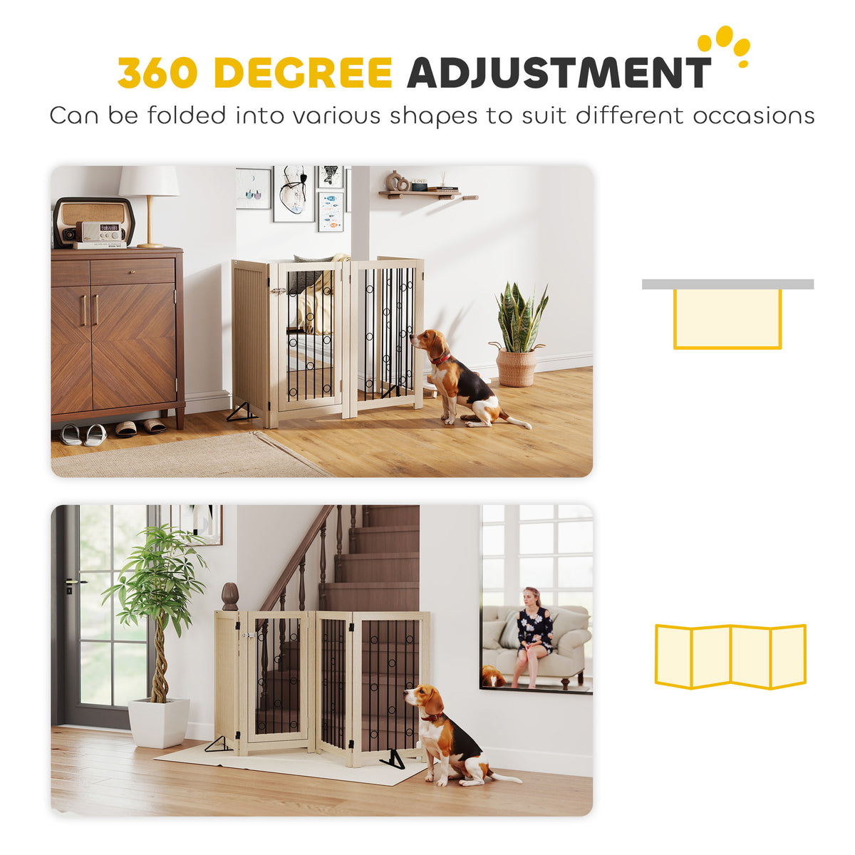 PawHut 4 Panel Freestanding Pet Gate in Oak
