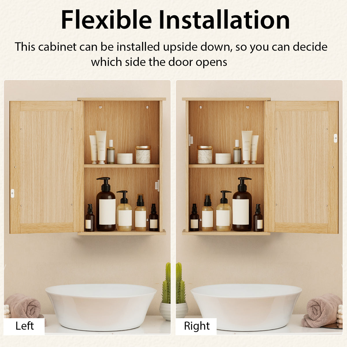 Bathroom Medicine Cabinet with Mirror and Adjustable Shelf-Natural