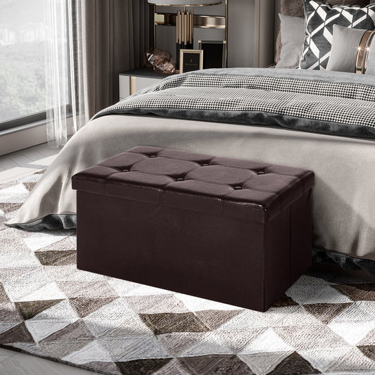HOMCOM Folding Faux Leather Storage Cube Ottoman Bench in Brown