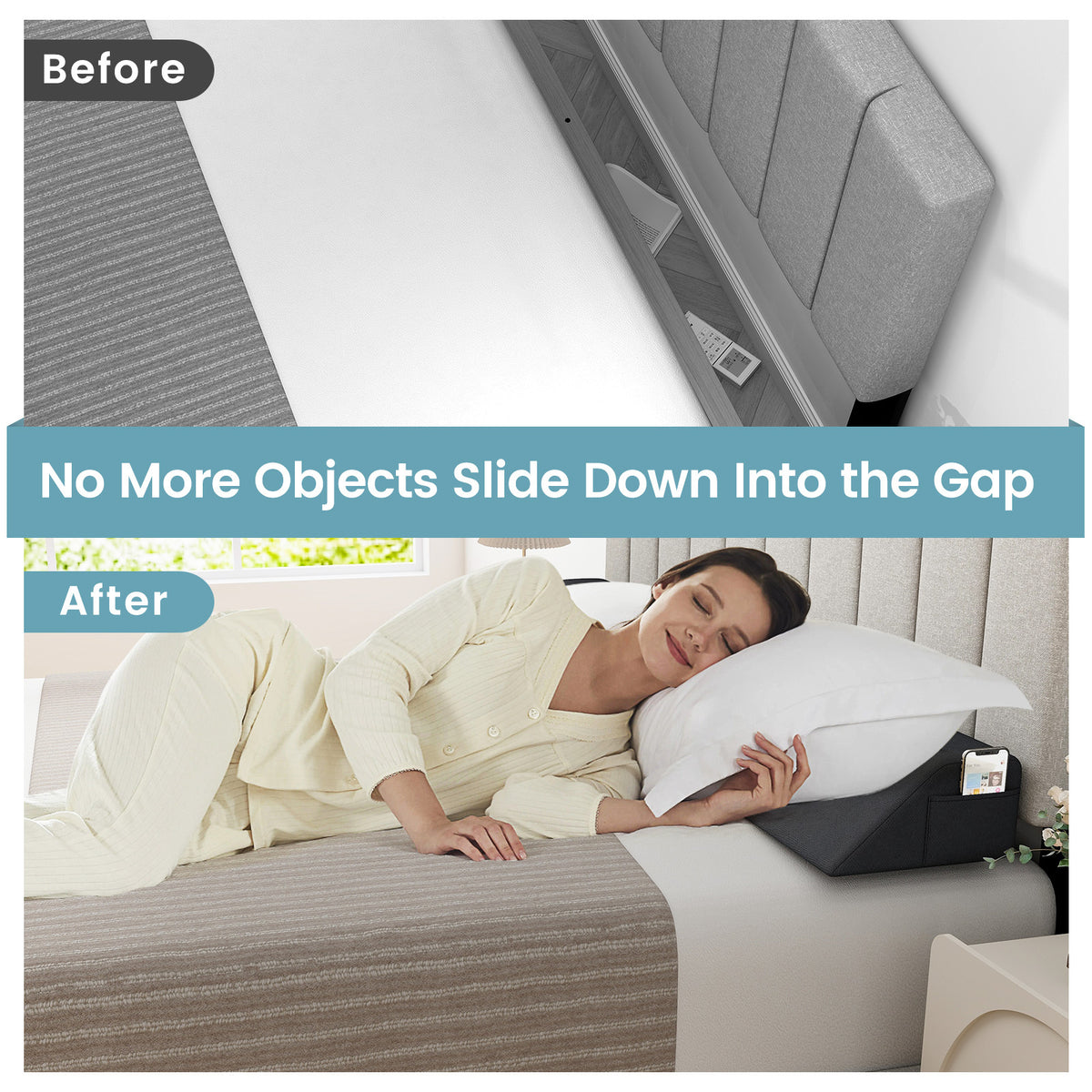 Bed Wedge Pillow with 2 Storage Pockets-Queen Size
