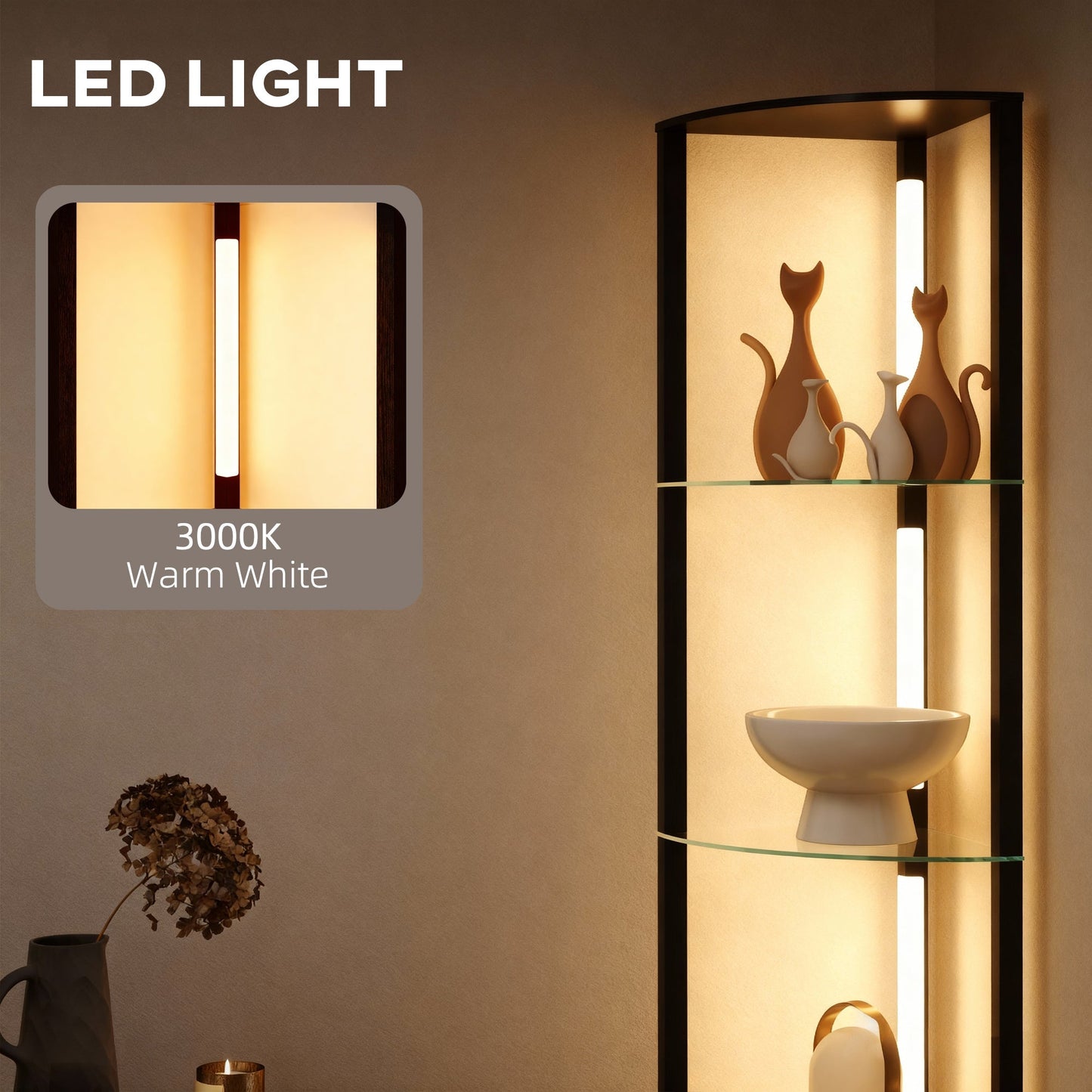 مصباح أرضي LED من HOMCOM مع أرفف، مصباح قائم قابل للتعتيم مع مفتاح قدم لغرفة المعيشة وغرفة النوم، أسود
