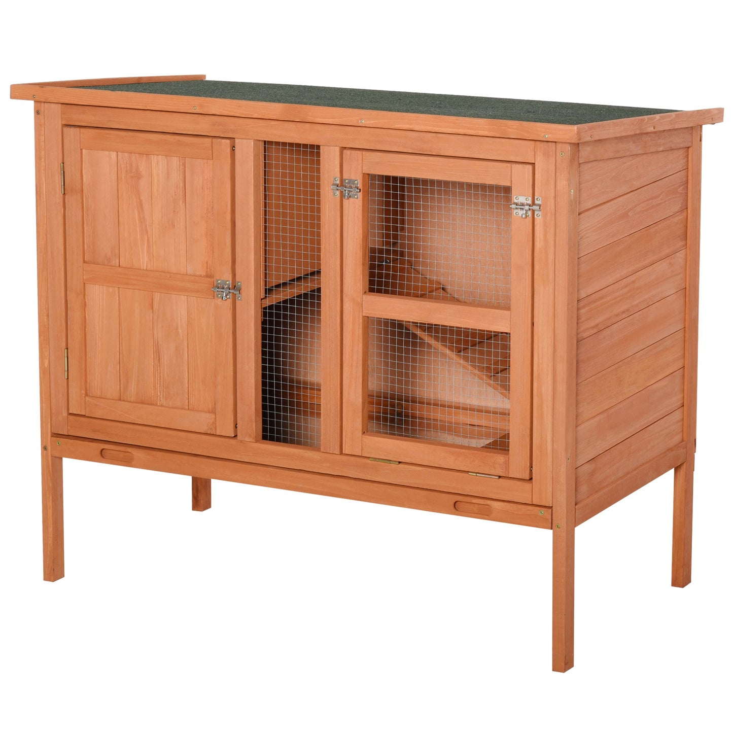 PawHut Wooden Guinea Pigs Hutches Elevated Pet Bunny House with Slide-Out Tray Openable Roof
