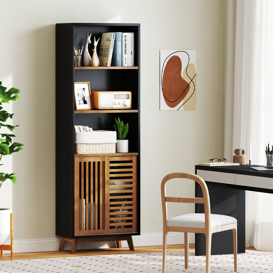 178 CM 5-Tier Bookshelf with Reversible Adjustable Shelf-Black