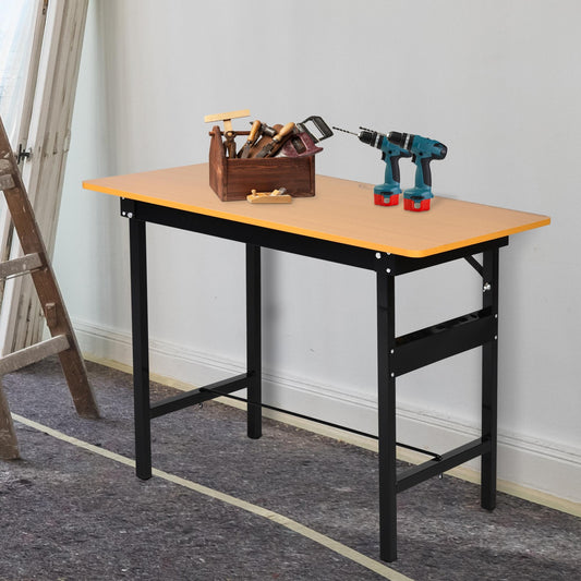 HOMCOM 100 cm Foldable Garage Work Bench, Craft Table MDF Workstation, Heavy-duty Steel Frame with Ruler, Protractor
