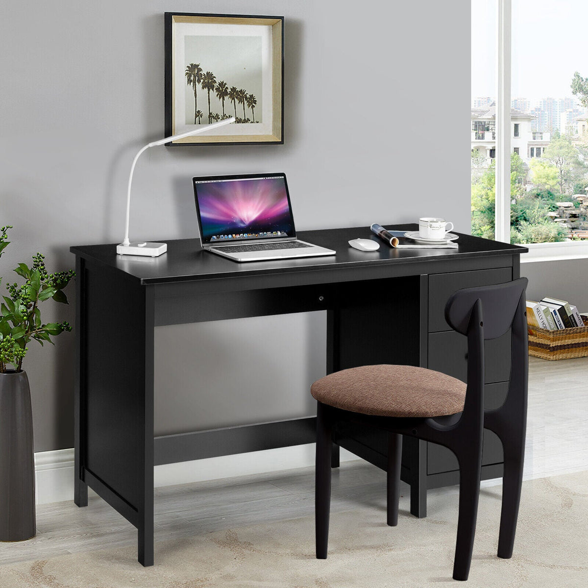 Modern Computer Desk with 3 Drawers for Home Office-Black