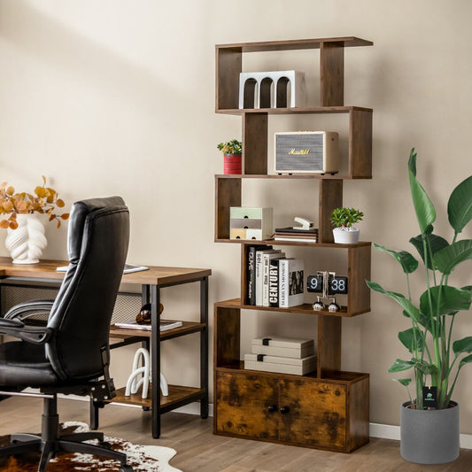 The S-shaped bookcase with cabinet in a home office setting