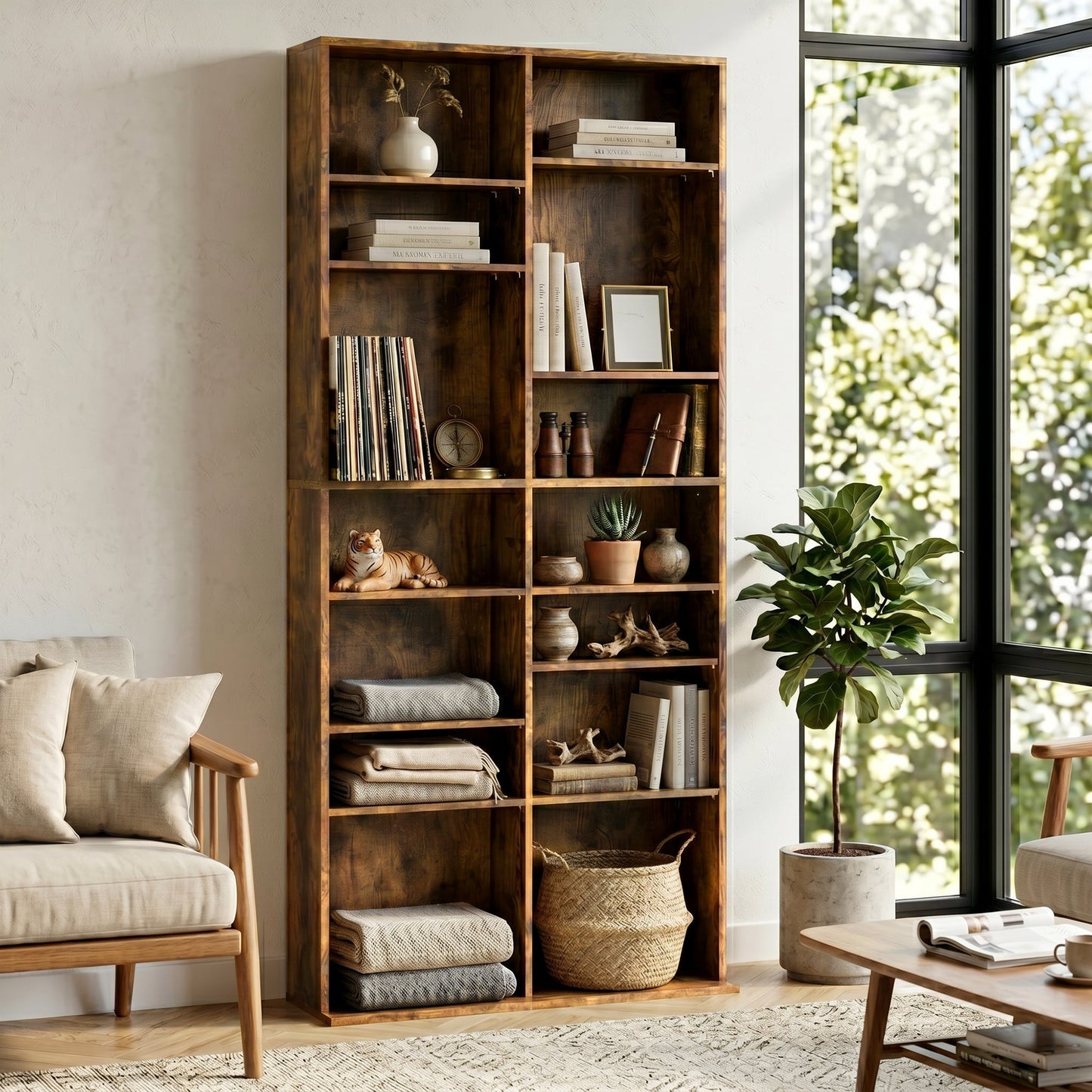 HOMCOM 640 CD Storage Tower - Rustic Brown