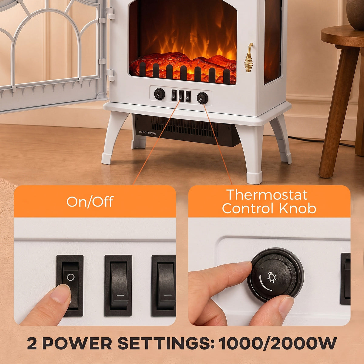 HOMCOM 3-Sided Glass Electric Fire Fan Heater in White