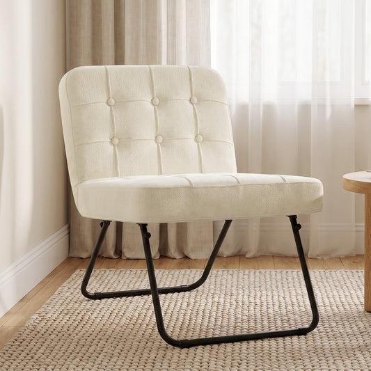 HOMCOM Modern Accent Chair, Foldable Chenille Upholstered Lounge Chair with Backrest, Wide Seat, Cream