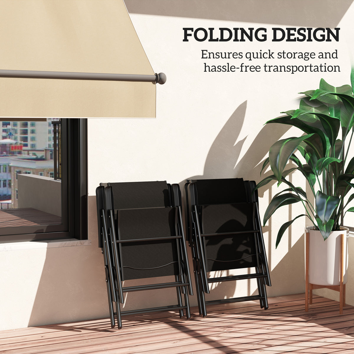 Outsunny Set of Four Folding Outdoor Chairs in Black