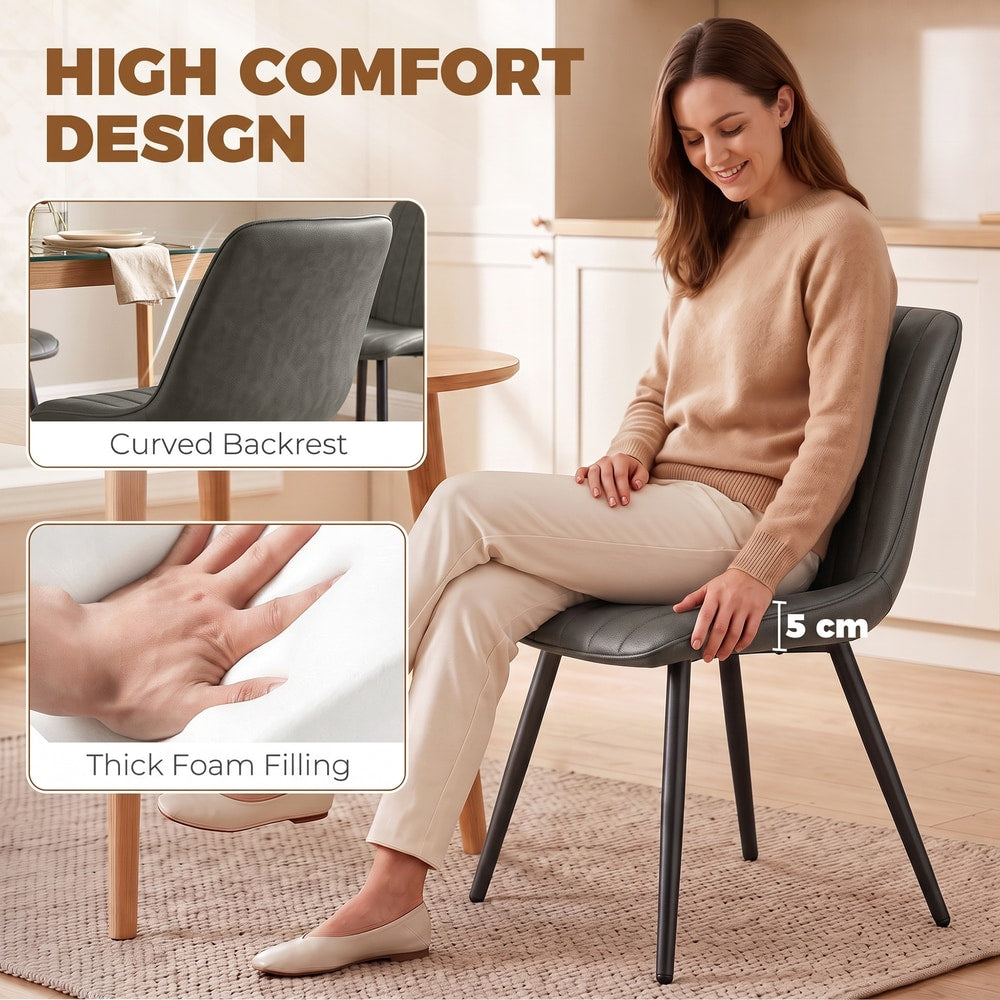 HOMCOM Faux Leather Upholstered Kitchen Chairs in Grey