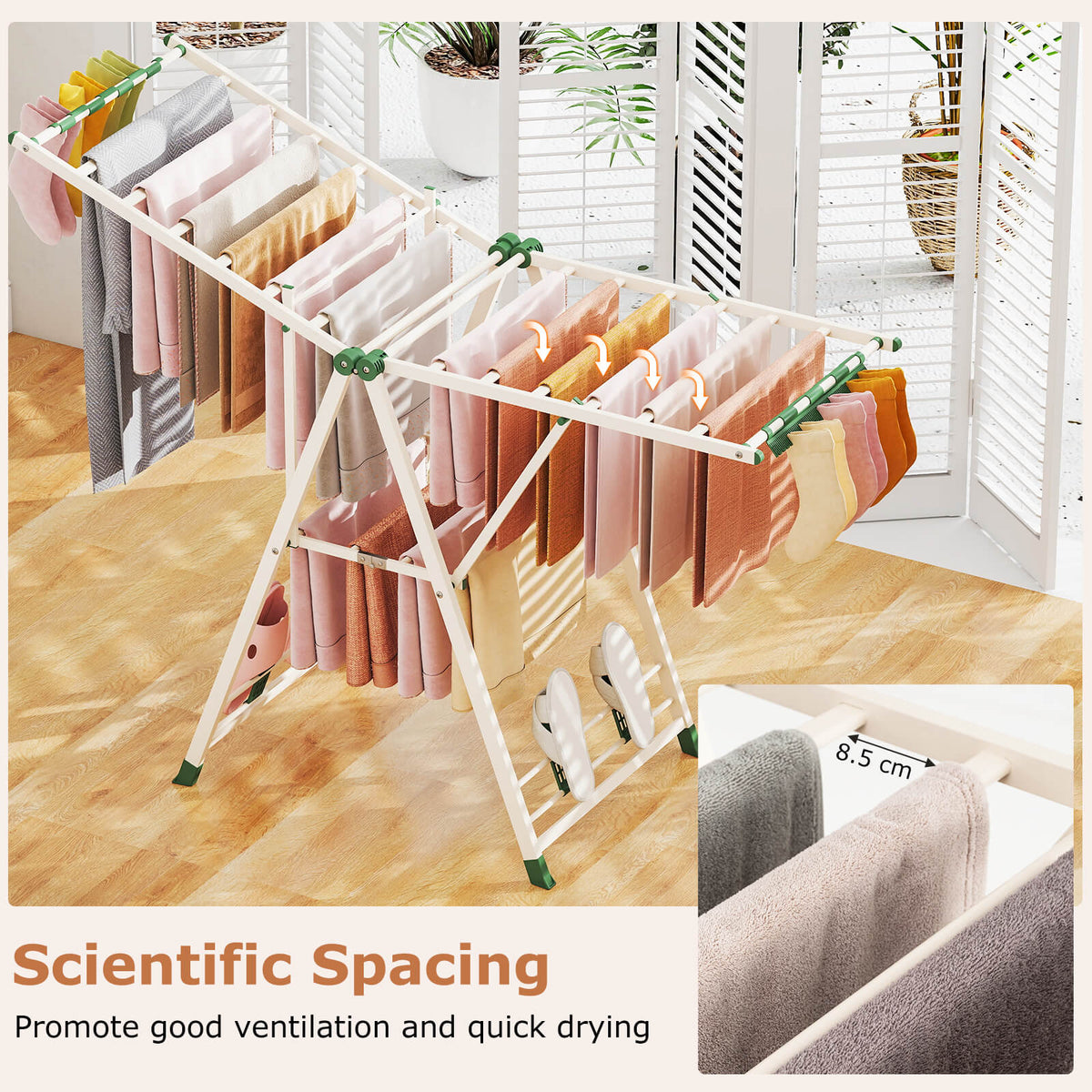 Clothes Drying Rack Foldable Laundry Drying Rack with 18 Drying Rails-Beige