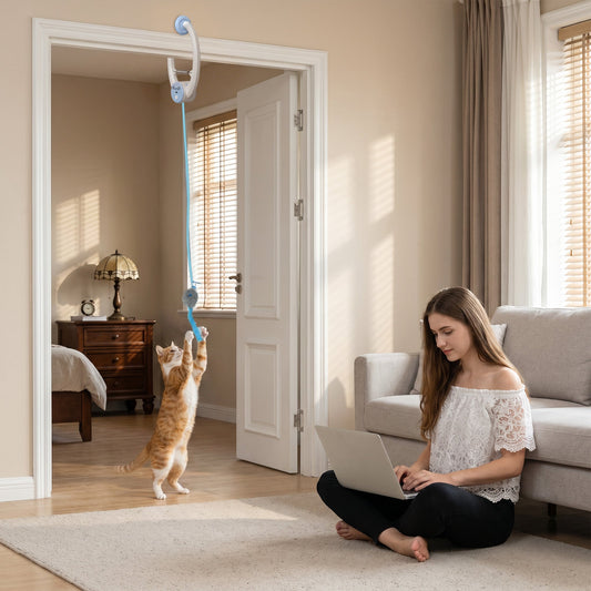 PawHut Interactive Cat Toys for Indoor Kittens & Adult USB Rechargeable Door Hanging Bouncing Mouse Teaser