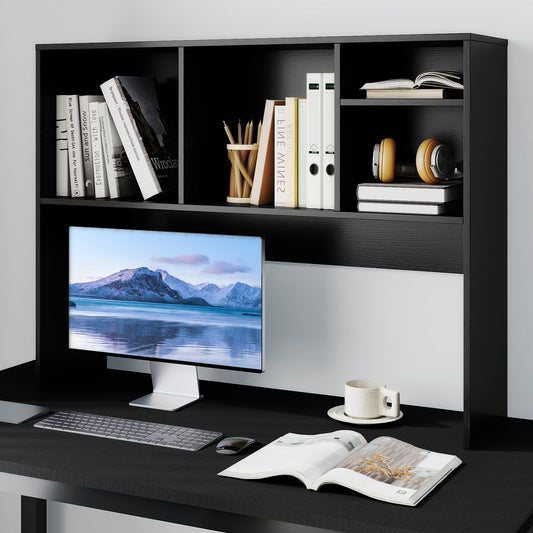 Computer Desktop Bookcase with 4 Cubbies and Open Back Compartment-Black