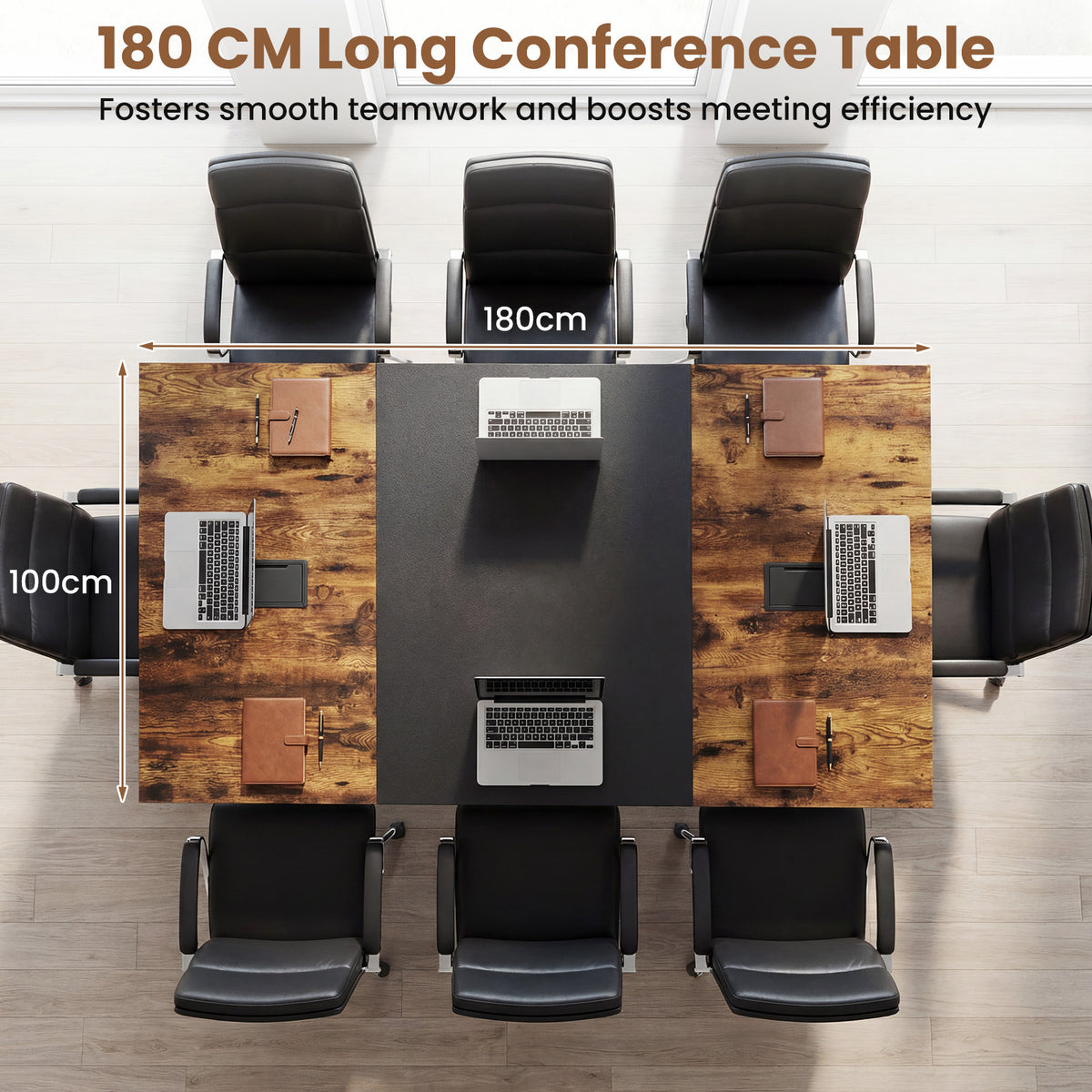 180 CM Conference Table with 2 Cable Grommets for Meeting Room Office-Rustic Brown