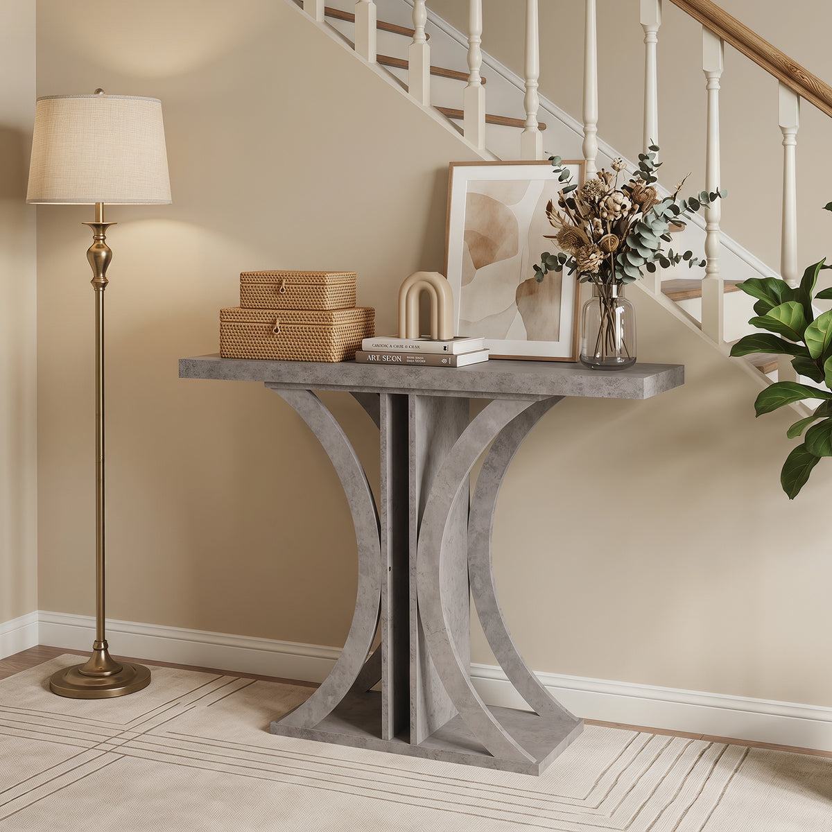 Console Table 100 cm Rectangular Entryway Table with Geometric Frame-Grey