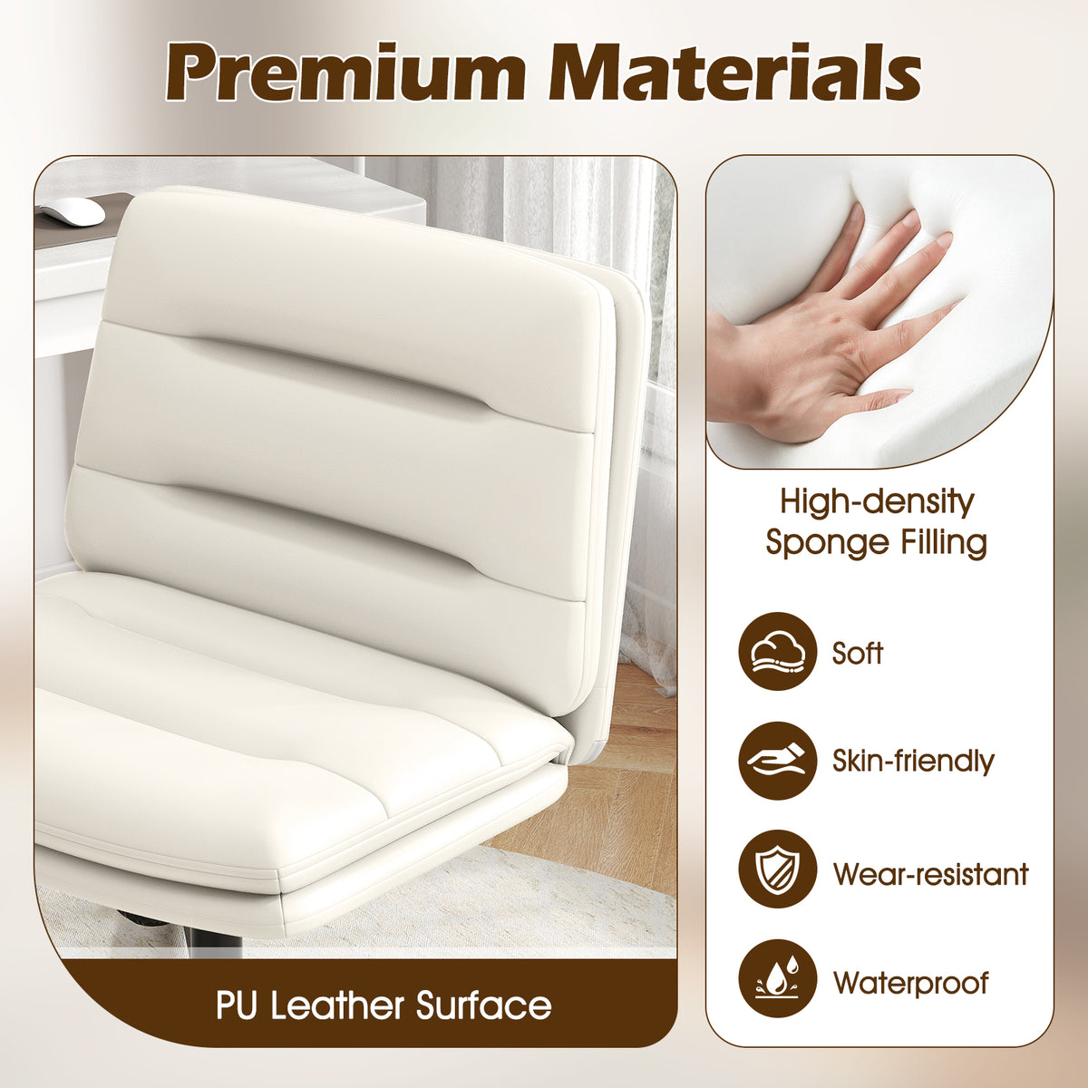 Criss Cross Legged Chair with Adjustable Height for Bedroom-Off White
