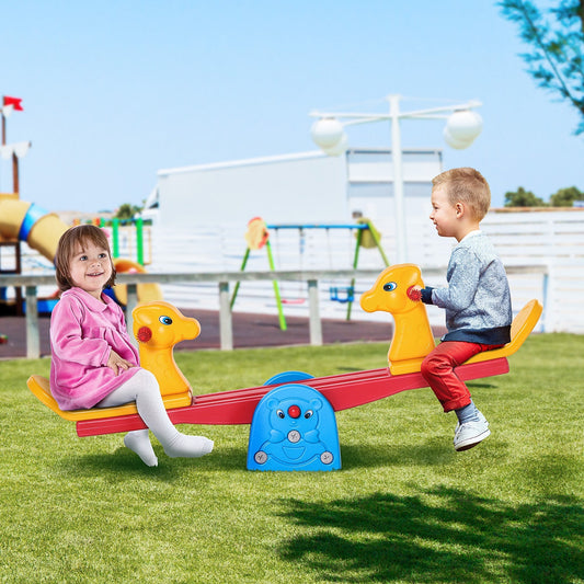 HOMCOM Kids Seesaw Safe Teeter Totter 2 Seats with Easy-Grip Handles, Safe, Indoor Outdoor Living Room Playroom Backyard Equipment, for 1-4 years old Multicolor
