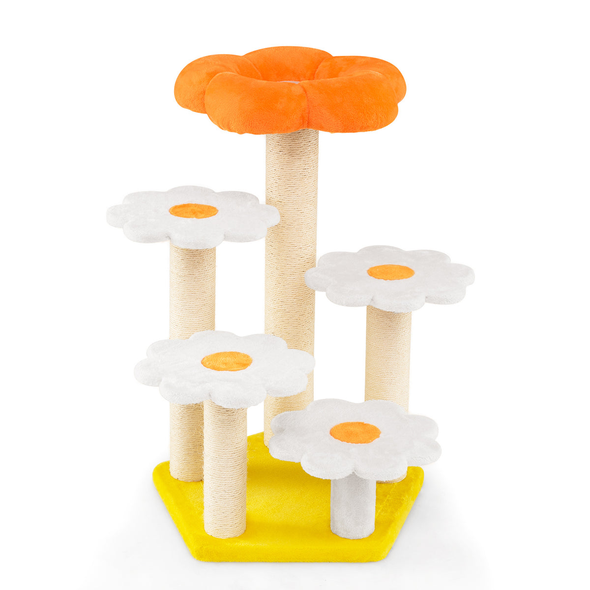 Cute Flower Cat Tree Kitty Tower with Sisal Scratching Posts-Yellow