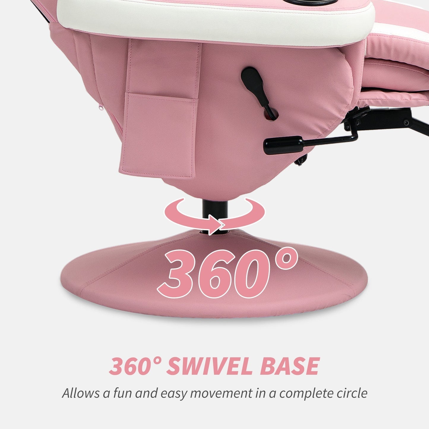 HOMCOM Manual Recliner Armchair PU Leather Lounge Chair w Adjustable Leg Rest, 135 degrees Reclining Function, 360 degrees Swivel, Pink