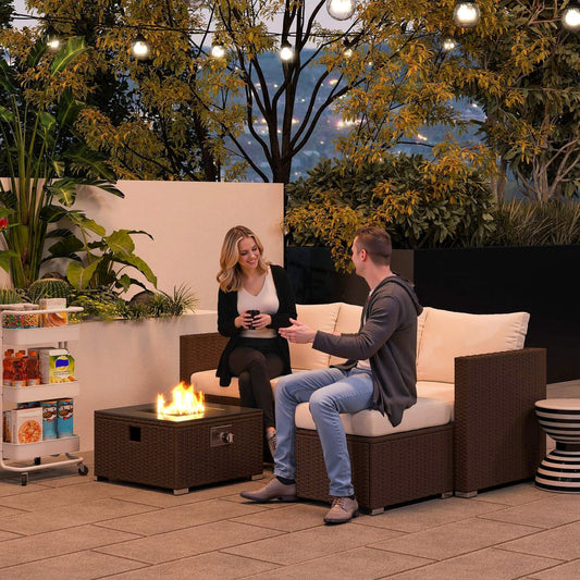 Outsunny Five Piece Rattan Garden Furniture Set in Brown and Cream White