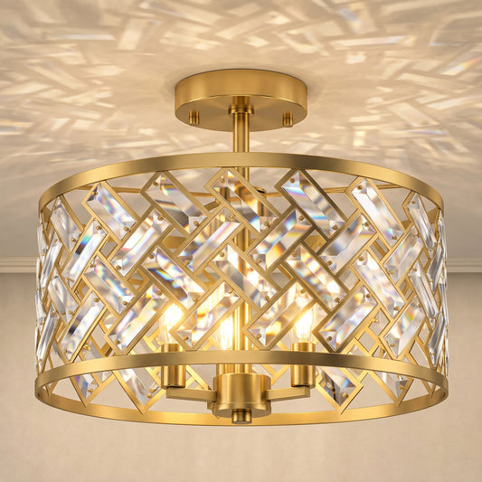 HOMCOM 3-Light Crystal Glass Ceiling Light in Gold Tone