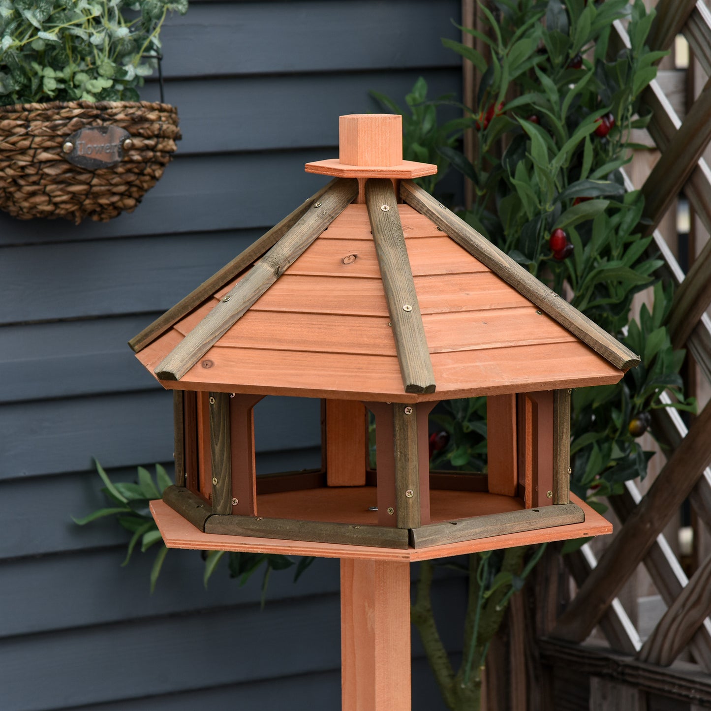 PawHut Wooden Bird Table Bird Feeding Station Playstand with Roof 130Hcm for Outdoor Brown