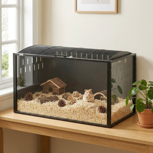 PawHut Hamster Cage Steel Chewproof with Openable Top in Black