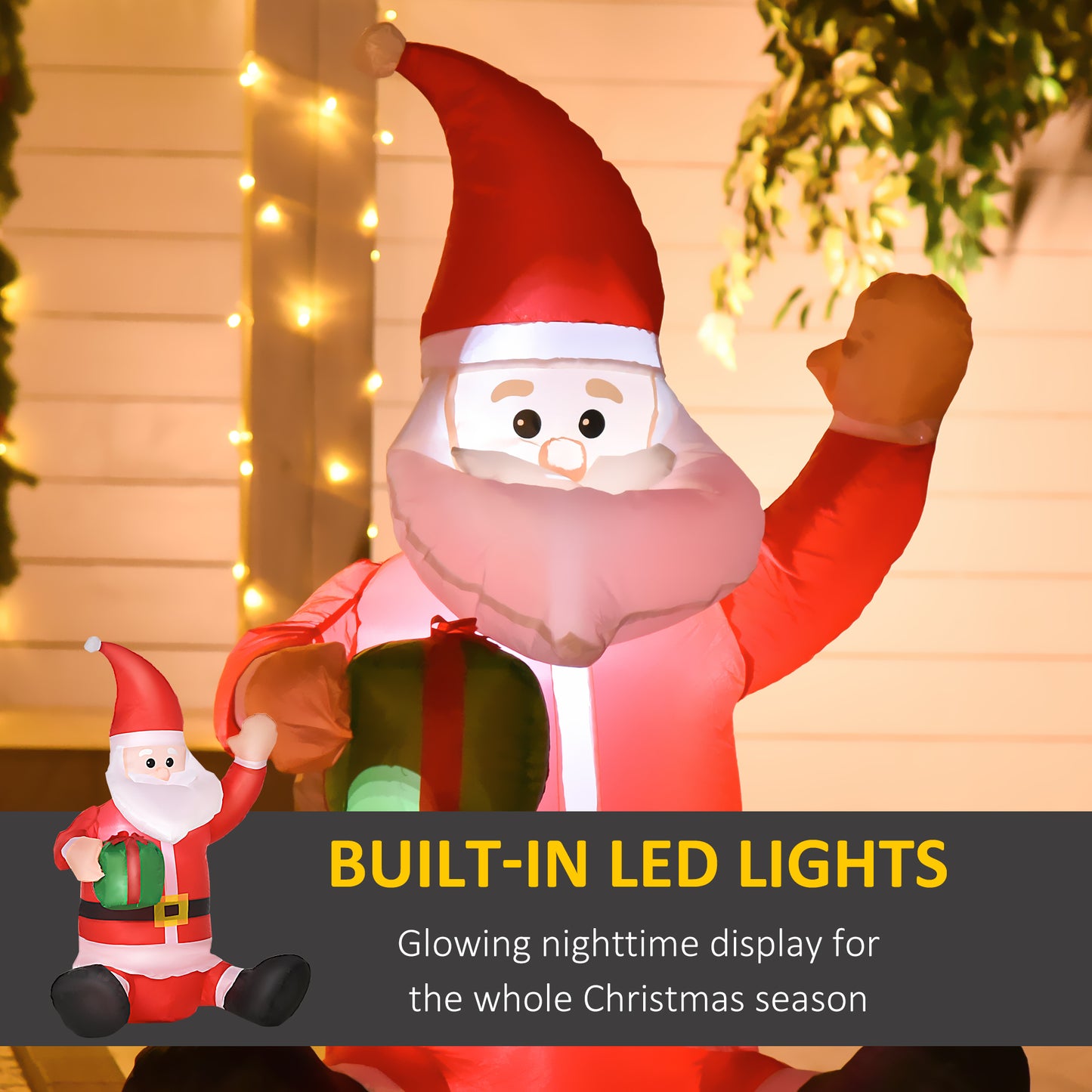 هدية سانتا كلوز قابلة للنفخ من HOMCOM بطول 4 أقدام مع ديكور LED لعيد الميلاد وديكور الفناء الخارجي للعطلات