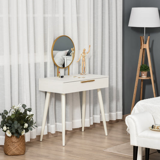 طاولة تزيين أنيقة من هومكوم، مع مرآة دائرية، 80 × 40 × 123 سم - أبيض