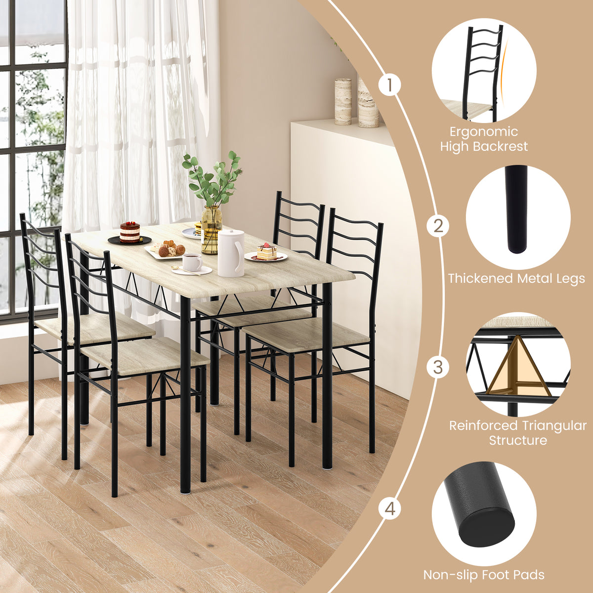 Counter Height Table with Spacious Rectangular Tabletop for Home Restaurant-Natural