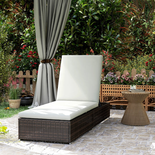 Outsunny PE Rattan Sun Lounger in Mixed Brown