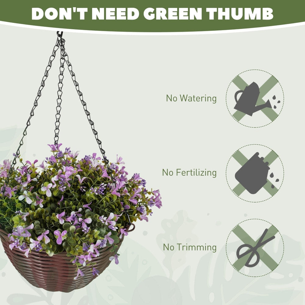 HOMCOM Artificial Flowers in Basket Set of 2 in Purple