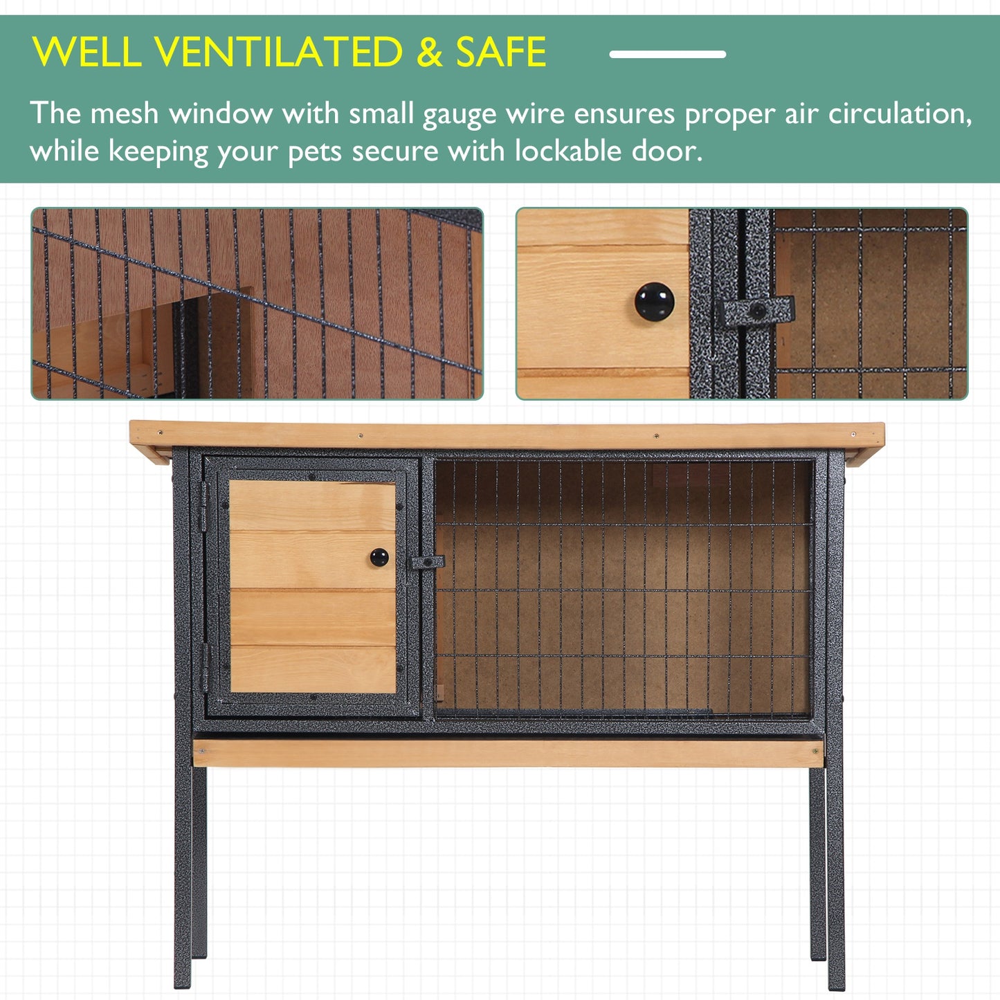 PawHut Wooden Guinea Pigs Hutches Elevated Pet House Bunny with Slide-Out Tray Outdoor Natural