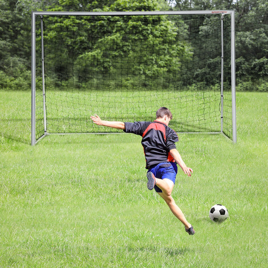 SPORTNOW مرمى كرة قدم 10 قدم × 6.5 قدم، شبكة كرة قدم للحديقة مع أوتاد تثبيت أرضية، إعداد سريع وبسيط