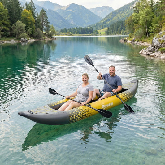 Outsunny 12.5' Inflatable Kayak Set in Grey and Yellow