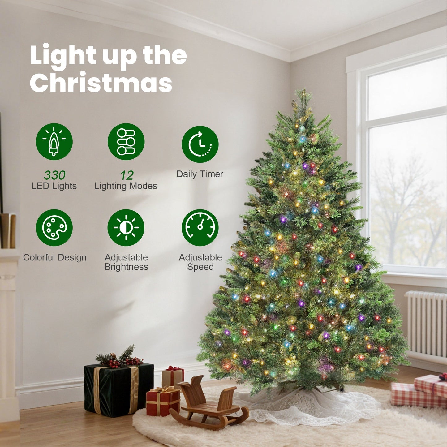 HOMCOM 7ft Artificial Pine LED Christmas Tree, with Remote
