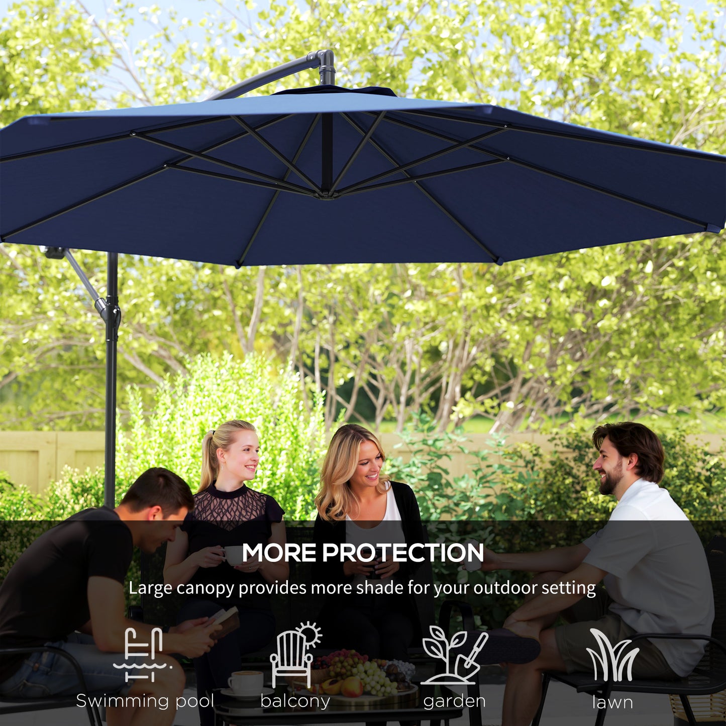 Outsunny 2.45m Overhanging Cantilever Parasol, with Cross Base - Blue